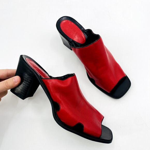 Vintage Nine West Red Leather Heeled Mules - Picture 1 of 7